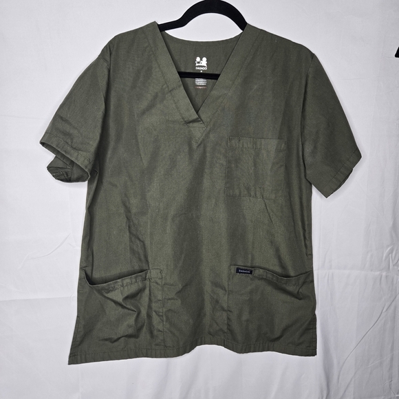 Dagacci Tops - Medium Unisex Short Sleeve Scrub Top Medical Hospital Nurse Olive Green